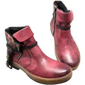Rieker  Anti Stress Z6771 Red Inner Zip Ankle Boot NWOB
